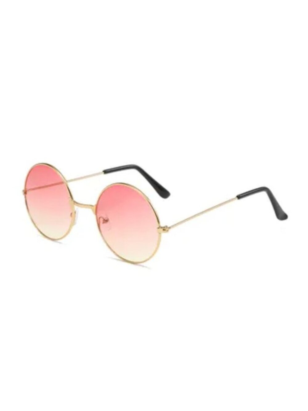 Retro Round Sunglasses With Gold Metal Frame & Gradient Pink to Yellow Lenses